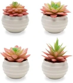 VIVERIE Rose Pink Faux Succulents In White Ceramic Pot Set Of 4 - Plant Gifts, Cute Aesthetic Pink Room, Home Decor Accents, Centerpieces, Bathroom Decor, Mum Gifts, Cactus Decor, Succulents Wedding -Artificial Trees Store 31 oXGuY0PL. AC