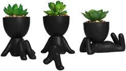 Zerzsy 3 PCS Cute Artificial Succulent Plants With Creative Human Shaped Pots, Mini Potted Succulents Decor For Home Decor (Matte Black) -Artificial Trees Store 3187EYr3ZL. AC