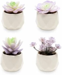 VIVERIE Rose Pink Faux Succulents In White Ceramic Pot Set Of 4 - Plant Gifts, Cute Aesthetic Pink Room, Home Decor Accents, Centerpieces, Bathroom Decor, Mum Gifts, Cactus Decor, Succulents Wedding -Artificial Trees Store 31GneXZETL. AC