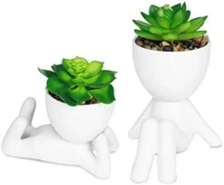 Zerzsy 3 PCS Cute Artificial Succulent Plants With Creative Human Shaped Pots, Mini Potted Succulents Decor For Home Decor (Matte Black) -Artificial Trees Store 31WzMc13ASL. AC