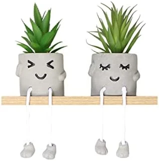Sets Of 2 Artificial Potted Plant Small Fake Succulent Faux Plant Cute Hanging Leg Cement Potted Succulents Decor For Gift, Office Decoration, Home Décor (2 Smiley) 7 Sets Of 2 Artificial Potted Plant Small Fake Succulent Faux Plant Cute Hanging Leg Cement Potted Succulents Decor For Gift, Office Decoration, Home Décor (2 Smiley) - Image 5