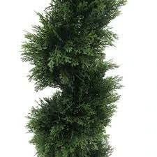 Two 6 Foot 4 Inches Artificial Cypress Spiral Topiary Trees Potted Indoor Or Outdoor