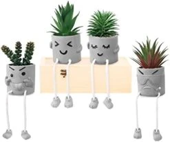SEMSOIIO 2 Pcs Fake Plants In Cement Pot With Hanging Legs, Creative Artificial Faux Succulent For Home/Office Decor (Tongue & Smoking) 20 SEMSOIIO 2 Pcs Fake Plants In Cement Pot With Hanging Legs, Creative Artificial Faux Succulent For Home/Office Decor (Tongue & Smoking) -Artificial Trees Store 4100Br FWNL. AC