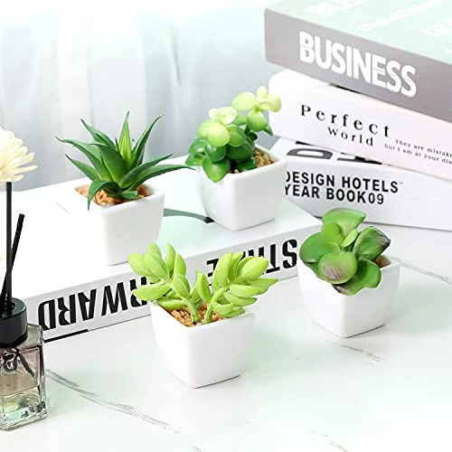 Artificial Succulent Plants Fake Succulent Plants Artificial Faux Succulents 4pcs Mini Potted Succulents For Home Office Room Decoration (Green) 4 Artificial Succulent Plants Fake Succulent Plants Artificial Faux Succulents 4pcs Mini Potted Succulents For Home Office Room Decoration (Green) - Image 2