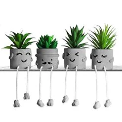 MAKHOT 4 PCS Creative Artificial Succulent Plants With Pots, Faux Succulents Cute Hanging Leg Potted Cubicle Accessories Decor, Mini Potted Fake Plant For Ideal Gift, Small Plants For Shelf Decor