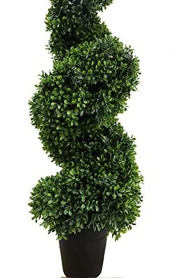 35 Inch/2.95 Ft Artificial Topiary Tree Outdoor Boxwood Spiral Topiary Trees Faux Topiary Trees, Artificial Topiaries Tree With Black Pot,Set Of 2 -Artificial Trees Store 412GUPGjzWS