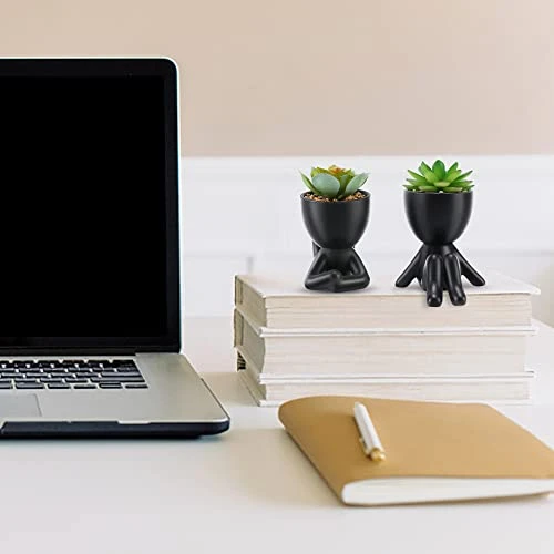 WOODWORD Fake Succulent, Mini Succulents Plants Artificial In Black Modern Human Shaped Ceramic Pots Cute Desk Decor For Office Decor For Women, Bathroom 2PCS 5 WOODWORD Fake Succulent, Mini Succulents Plants Artificial In Black Modern Human Shaped Ceramic Pots Cute Desk Decor For Office Decor For Women, Bathroom 2PCS - Image 3