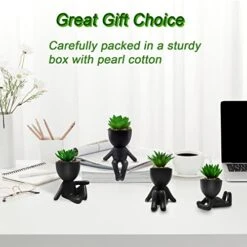 4 PCS Fake Succulent With Ceramic Artificial Succulent Planter Pot For Home Decor, Cute Human Shaped Mini Pots For Office Desk Bathroom Decorations (Matte Black) 14 4 PCS Fake Succulent With Ceramic Artificial Succulent Planter Pot For Home Decor, Cute Human Shaped Mini Pots For Office Desk Bathroom Decorations (Matte Black) -Artificial Trees Store 413829TssFL