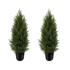 SeelinnS Artificial Cedar Pine Tree Christmas Tree Artificial Topiary Cedar Trees Potted UV Rated Plant For Home Decor Indoors And Outdoors 3FT Fake Plants Tall Artificial Plants Shrubs (2 Pack)