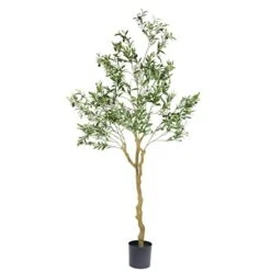Nafresh Tall Faux Olive Tree,7ft(84in) Realistic Potted Silk Artificial Olive Tree, Fake Olive Trees Indoor With Green Leaves And Big Fruits For Home Office Living Room Bedroom Stairs Foyer Decor.