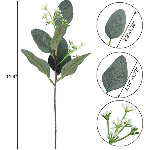 Whonline 20pcs Artificial Eucalyptus Leaves Stems With White Seeds Short Silver Dollar Artificial Flowers For Decoration Greenery Stems Plants For Flower Arrangement Wedding Bouquets Decor 3 Whonline 20pcs Artificial Eucalyptus Leaves Stems With White Seeds Short Silver Dollar Artificial Flowers For Decoration Greenery Stems Plants For Flower Arrangement Wedding Bouquets Decor