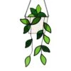 BOXCASA Green Plants Artificial Decor,Handcrafted Green Fake Plant Stained Glass Window Hanging,Faux Plant Suncatchers Decoration Gifts For Plant Lovers,Plant Gift For Mother Nana Grandma Aunt -Artificial Trees Store 414unxLaydL