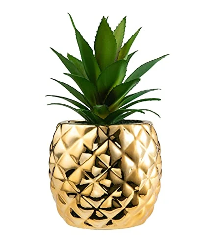 Golden Pineapple Ananas Potted Artificial Succulents Faux Plants Home Office Tabletop Decoration (Gold) 3 Golden Pineapple Ananas Potted Artificial Succulents Faux Plants Home Office Tabletop Decoration (Gold)