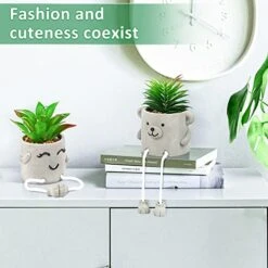 Natheeph 2 Pcs Succulents Plants Artificial Fake Plant Faux Succulents Hanging Leg With Cement Potted For Home Office Desk Bedroom Bookshelf Greenery Decoration (Smile & Bear) -Artificial Trees Store 415ow7BGrrL