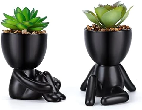 WOODWORD Fake Succulent, Mini Succulents Plants Artificial In Black Modern Human Shaped Ceramic Pots Cute Desk Decor For Office Decor For Women, Bathroom 2PCS 9 WOODWORD Fake Succulent, Mini Succulents Plants Artificial In Black Modern Human Shaped Ceramic Pots Cute Desk Decor For Office Decor For Women, Bathroom 2PCS - Image 7