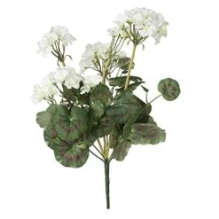 Vickerman Artificial 20" White Geranium Bush. Includes 4 Pieces Per Pack.