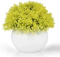 Mini Artificial Plant In White Ceramic Pot | Decorative Faux Plant For Home/Office Decor | Small Potted Topiary | Farmhouse Decor Accent | Desk/Kitchen/Bathroom/Shelf Fake Plant (Yellow) -Artificial Trees Store 417HoCgxVWL. AC