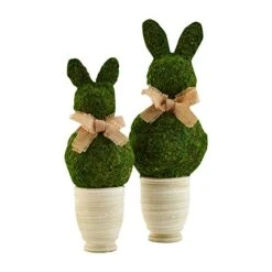 Bunny Topiary, Green Preserved Moss,16 1/2" X 6" Dia