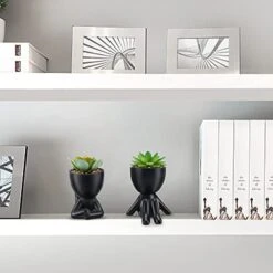 WOODWORD Fake Succulent, Mini Succulents Plants Artificial In Black Modern Human Shaped Ceramic Pots Cute Desk Decor For Office Decor For Women, Bathroom 2PCS 16 WOODWORD Fake Succulent, Mini Succulents Plants Artificial In Black Modern Human Shaped Ceramic Pots Cute Desk Decor For Office Decor For Women, Bathroom 2PCS -Artificial Trees Store 417VoV9QIpL