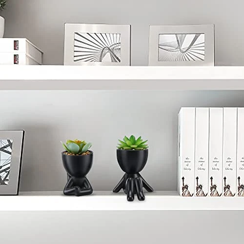 WOODWORD Fake Succulent, Mini Succulents Plants Artificial In Black Modern Human Shaped Ceramic Pots Cute Desk Decor For Office Decor For Women, Bathroom 2PCS 6 WOODWORD Fake Succulent, Mini Succulents Plants Artificial In Black Modern Human Shaped Ceramic Pots Cute Desk Decor For Office Decor For Women, Bathroom 2PCS - Image 4