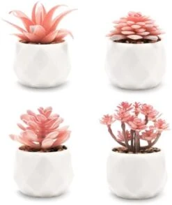 VIVERIE Rose Pink Faux Succulents In White Ceramic Pot Set Of 4 - Plant Gifts, Cute Aesthetic Pink Room, Home Decor Accents, Centerpieces, Bathroom Decor, Mum Gifts, Cactus Decor, Succulents Wedding -Artificial Trees Store 417eEajrSuL. AC