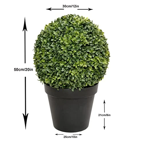 2 X Artificial Premium Quality Topiary Boxwood Ball Plants In Black Pots For Indoor Outdoor Decor, UV Stable (20in/50cm) 4 2 X Artificial Premium Quality Topiary Boxwood Ball Plants In Black Pots For Indoor Outdoor Decor, UV Stable (20in/50cm) - Image 2