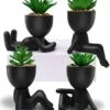 4 PCS Fake Succulent With Ceramic Artificial Succulent Planter Pot For Home Decor, Cute Human Shaped Mini Pots For Office Desk Bathroom Decorations (Matte Black) 2 4 PCS Fake Succulent With Ceramic Artificial Succulent Planter Pot For Home Decor, Cute Human Shaped Mini Pots For Office Desk Bathroom Decorations (Matte Black) -Artificial Trees Store 419TyiEGgUL
