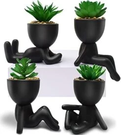 4 PCS Fake Succulent With Ceramic Artificial Succulent Planter Pot For Home Decor, Cute Human Shaped Mini Pots For Office Desk Bathroom Decorations (Matte Black) 19 4 PCS Fake Succulent With Ceramic Artificial Succulent Planter Pot For Home Decor, Cute Human Shaped Mini Pots For Office Desk Bathroom Decorations (Matte Black) -Artificial Trees Store 419TyiEGgUL. AC