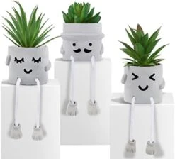 Creative Succulent Plants Potted, Mini Artificial Decorative Potted Plants With Grey Pots - Set Of 3 -Artificial Trees Store 41A6c3oPUTL. AC