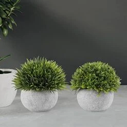 N-O Artificial Potted Plants Bathroom Home Office Decor Mini Fake Greenery Faux Topiary Shrubs Plants For Desk Decoration 3 Packs (Green), 4.3 X 4.3 X 4.7in -Artificial Trees Store 41A8gy8z03L