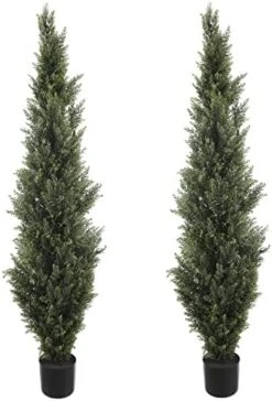 LUWENER Two 4FT Artificial Cedar Topiary Trees,Fake Topiary Outdoor Plants In Pot, UV Rated Plant For The Front Door,Christmas Decor,Garden Decor -Artificial Trees Store 41ARGQpsZxL. AC