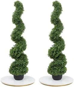 59 Inch Artificial Boxwood Topiary Tree Spiral Plants Fake Faux Plant Decor In Plastic Pot Green Indoor Or Outdoor, Set Of 2 -Artificial Trees Store 41Br0jp7I1L. AC