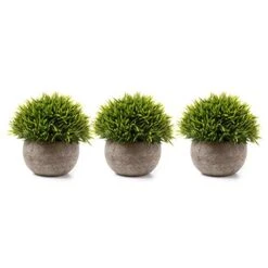 T4U 3PCS Artificial Plastic Potted Plant Fake Green Grass Faux Plant With Pot For Home Office Indoor Décor