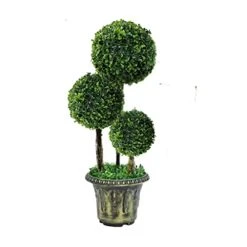 Coregreen Artificial Boxwood Topiary Tree In Pot 27.5inch Artificial Triple Ball Shaped Plant Fake Plant Faux Greenery Potted Tree Indoor Ourdoor Decoration Home Office Decor