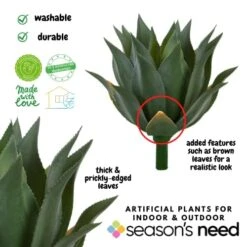 Season's Need 20" Agave Artificial Succulent Large Plants For Indoor Outdoor, Fake Tropical Farmhouse Aesthetic Décor, Patio Porch Decorative Silk Plant, Unpotted Green Spiked Agave (Pack Of 1) -Artificial Trees Store 41CO4pOxUVL
