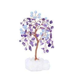 Jovivi Amethyst Crystal Tree With Aquamarine Round Beads, Clear Quartz Cluster Base Healing Crystals Feng Shui Bonsai Money Tree Home Office Desk Decor For Wealth And Luck -Artificial Trees Store 41CxvXomMuL
