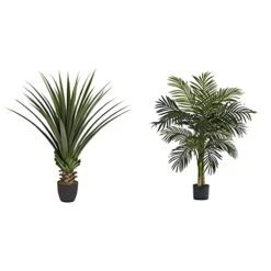 Nearly Natural 4' Spiked Agave Plant, Green & 5357 4ft. Golden Cane Palm Tree,Green