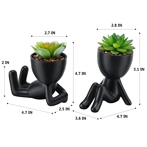 WOODWORD Fake Succulent, Mini Succulents Plants Artificial In Black Modern Human Shaped Ceramic Pots Cute Desk Decor For Office Decor For Women, Bathroom 2PCS 7 WOODWORD Fake Succulent, Mini Succulents Plants Artificial In Black Modern Human Shaped Ceramic Pots Cute Desk Decor For Office Decor For Women, Bathroom 2PCS - Image 5