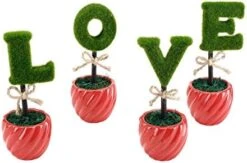 MyGift Set Of 4 Decorative Artificial Sculpted Topiary Hedge Planter With Lettering That Spell Love In White Ceramic Pots -Artificial Trees Store 41J9a3tEq5L. AC