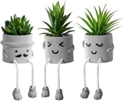 Zerzsy 3pcs Creative Artificial Succulents With Gray Flower Pots, Mini Potted Succulents For Home Decor And Gift Choice. -Artificial Trees Store 41JFAcP43bL. AC
