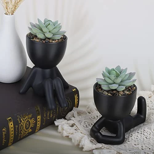 Galiejar Fake Succulents,Mini Succulents Plants Artificial With Ceramic Pots,Cute Home Decor Bathroom Decor Desk Decor Bedroom Decor Office Decor For Women (2Pack, Black) 6 Galiejar Fake Succulents,Mini Succulents Plants Artificial With Ceramic Pots,Cute Home Decor Bathroom Decor Desk Decor Bedroom Decor Office Decor For Women (2Pack, Black) - Image 4