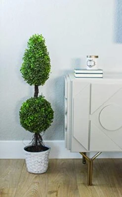 Admired By Nature Aritificial Double Ball,Shaped Boxwood Topiary In Plastic Pot, Green (GTR4634-NATURAL-2), 3ft -Artificial Trees Store 41Kog1zI8sL