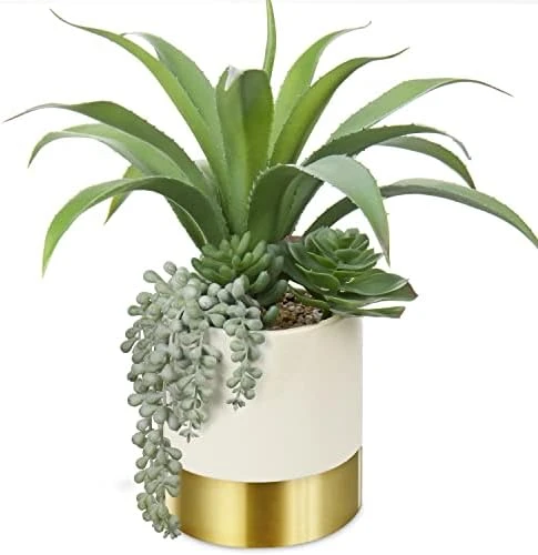 Large Artificial Succulents Plants Faux Succulents 12" Fake Succulent Plants In Gold Ceramic Pot Succulent Plant For Desk Modern Home Living Room Office Table Shelf Decor 8 Large Artificial Succulents Plants Faux Succulents 12" Fake Succulent Plants In Gold Ceramic Pot Succulent Plant For Desk Modern Home Living Room Office Table Shelf Decor - Image 6