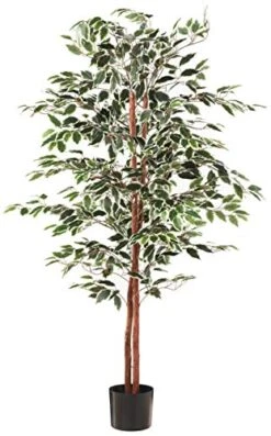 Artificial Ficus Tree With Variegated Leaves And Natural Trunk, Beautiful Fake Plant For Indoor-Outdoor Home Décor-5 Ft. Tall Topiary By Pure Garden