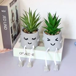Sets Of 2 Artificial Potted Plant Small Fake Succulent Faux Plant Cute Hanging Leg Cement Potted Succulents Decor For Gift, Office Decoration, Home Décor (2 Smiley) 11 Sets Of 2 Artificial Potted Plant Small Fake Succulent Faux Plant Cute Hanging Leg Cement Potted Succulents Decor For Gift, Office Decoration, Home Décor (2 Smiley) -Artificial Trees Store 41N5Y3YTrtL