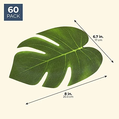 60 Pieces Artificial Palm Leaves - 8 Inches Tropical Monstera Leaf For Luau Hawaiian Birthday Party Decorations, Safari Jungle Baby Shower 4 60 Pieces Artificial Palm Leaves - 8 Inches Tropical Monstera Leaf For Luau Hawaiian Birthday Party Decorations, Safari Jungle Baby Shower - Image 2