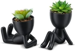 WOODWORD Fake Succulent, Mini Succulents Plants Artificial In Black Modern Human Shaped Ceramic Pots Cute Desk Decor For Office Decor For Women, Bathroom 2PCS 18 WOODWORD Fake Succulent, Mini Succulents Plants Artificial In Black Modern Human Shaped Ceramic Pots Cute Desk Decor For Office Decor For Women, Bathroom 2PCS -Artificial Trees Store 41NIG6OnCEL. AC