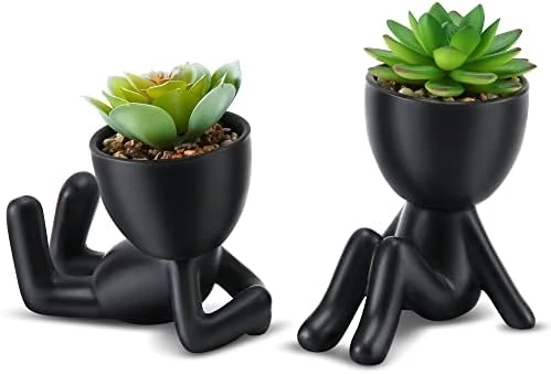 WOODWORD Fake Succulent, Mini Succulents Plants Artificial In Black Modern Human Shaped Ceramic Pots Cute Desk Decor For Office Decor For Women, Bathroom 2PCS 8 WOODWORD Fake Succulent, Mini Succulents Plants Artificial In Black Modern Human Shaped Ceramic Pots Cute Desk Decor For Office Decor For Women, Bathroom 2PCS - Image 6
