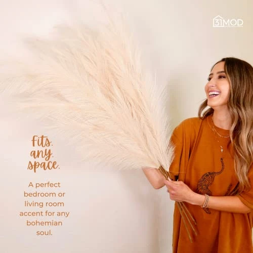 31Mod Faux Pampas Grass With 4 Large Artificial Pampas Grass Stems — 43" (Set Of 4), No-Shedding And Low Maintenance Pampas Grass Decor, Fake Pampas Grass, Pampas Grass Large, Boho Decor (43") 4 31Mod Faux Pampas Grass With 4 Large Artificial Pampas Grass Stems — 43" (Set Of 4), No-Shedding And Low Maintenance Pampas Grass Decor, Fake Pampas Grass, Pampas Grass Large, Boho Decor (43") - Image 2