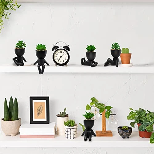 4 PCS Fake Succulent With Ceramic Artificial Succulent Planter Pot For Home Decor, Cute Human Shaped Mini Pots For Office Desk Bathroom Decorations (Matte Black) 8 4 PCS Fake Succulent With Ceramic Artificial Succulent Planter Pot For Home Decor, Cute Human Shaped Mini Pots For Office Desk Bathroom Decorations (Matte Black) - Image 6